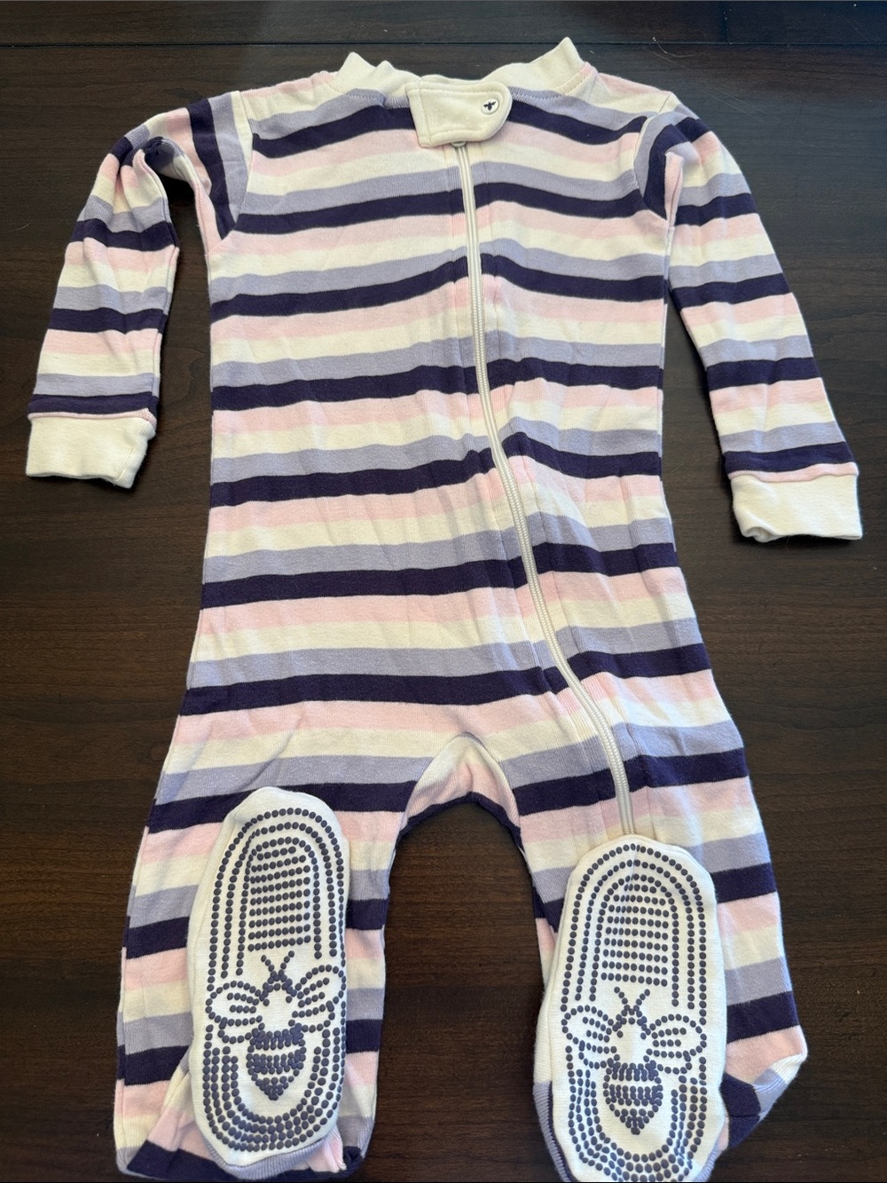Burt's Bees Purple, Pink & White Striped Baby Footie One-Piece